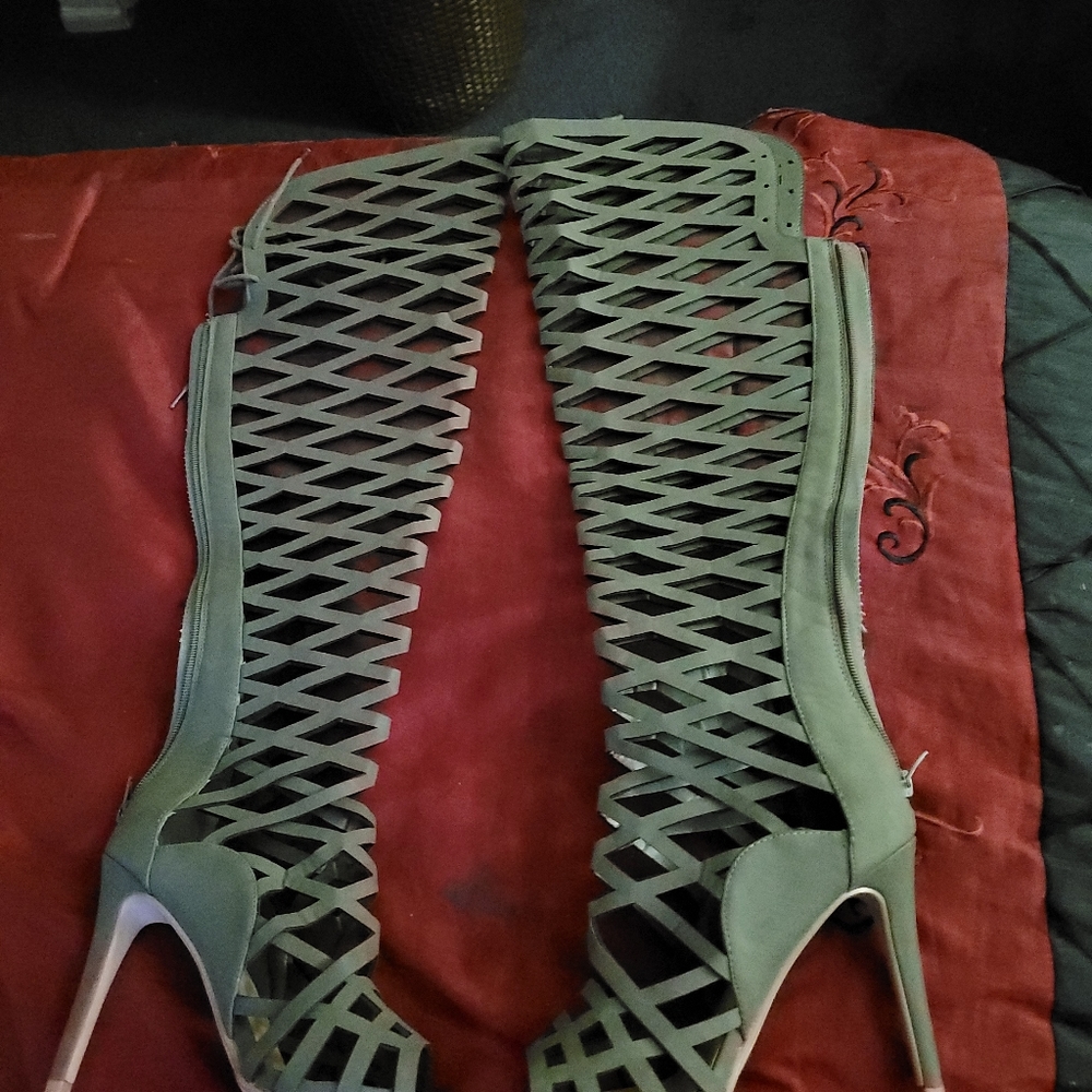 Very Classy Olive Green Slighly over the knee boot.